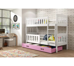 Dětská patrová postel KUBUS se šuplíkem 80x190 cm, včetně matrací, Bílá/Růžová