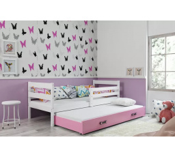 Dětská postel ERYK s přistýlkou 80x190 cm, včetně matrací, Bílá/Růžová