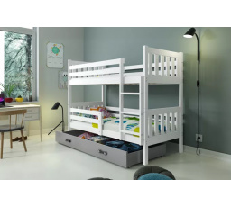 Dětská patrová postel CARINO se šuplíkem 80x190 cm, včetně matrací, Bílá/Grafit