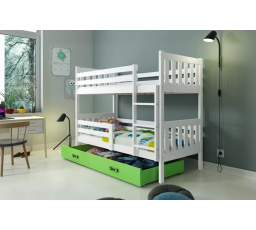 Dětská patrová postel CARINO se šuplíkem 80x190 cm, včetně matrací, Bílá/Zelená