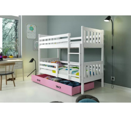 Dětská patrová postel CARINO se šuplíkem 80x190 cm, včetně matrací, Bílá/Růžová