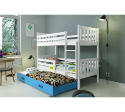 Dětská patrová postel CARINO 3 s přistýlkou 80x190 cm, bez matrací, Bílá/Modrá