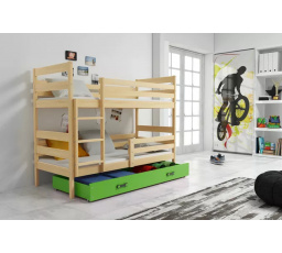 Dětská patrová postel ERYK se šuplíkem 80x190 cm, včetně matrací, Přírodní/Zelená