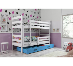 Dětská patrová postel ERYK se šuplíkem 80x160 cm, včetně matrací, Bílá/Modrá