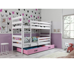 Dětská patrová postel ERYK se šuplíkem 80x160 cm, včetně matrací, Bílá/Růžová
