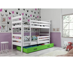 Dětská patrová postel ERYK se šuplíkem 90x200 cm, včetně matrací, Bílá/Zelená