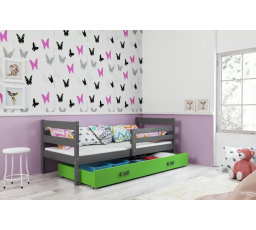 Dětská postel ERYK 80x190 cm se šuplíkem, s matrací, Grafit/Zelená