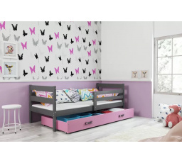 Dětská postel ERYK 80x190 cm se šuplíkem, s matrací, Grafit/Růžová
