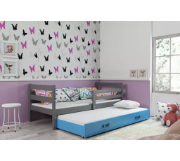 Dětská postel ERYK s přistýlkou 80x190 cm, včetně matrací, Grafit/Modrá