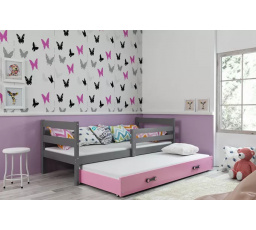 Dětská postel ERYK s přistýlkou 80x190 cm, včetně matrací, Grafit/Růžová