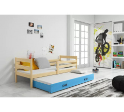 Dětská postel ERYK s přistýlkou 90x200 cm, včetně matrací, Přírodní/Modrá