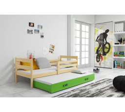 Dětská postel ERYK s přistýlkou 90x200 cm, včetně matrací, Přírodní/Zelená