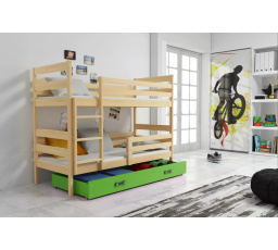Dětská patrová postel ERYK se šuplíkem 80x160 cm, včetně matrací, Přírodní/Zelená