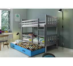 Dětská patrová postel CARINO 3 s přistýlkou 80x190 cm, včetně matrací, Grafit/Modrá