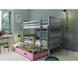 Dětská patrová postel CARINO 3 s přistýlkou 80x190 cm, včetně matrací, Grafit/Růžová