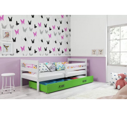Dětská postel ERYK 90x200 cm se šuplíkem, s matrací, Bílá/Zelená