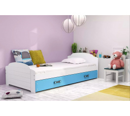 Dětská postel LILI 90x200 cm se šuplíkem, s matrací, Bílá/Modrá