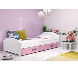 Dětská postel LILI 90x200 cm se šuplíkem, s matrací, Bílá/Růžová