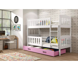 Dětská patrová postel KUBUS se šuplíkem 90x200 cm, včetně matrací, Bílá/Růžová