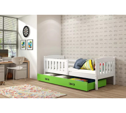 Dětská postel KUBUS 90x200 cm se šuplíkem, s matrací, Bílá/Zelená