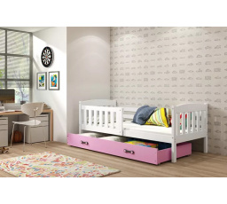 Dětská postel KUBUS 90x200 cm se šuplíkem, s matrací, Bílá/Růžová