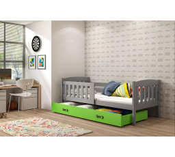 Dětská postel KUBUS 80x160 cm se šuplíkem, s matrací, Grafit/Zelená