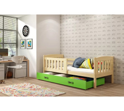 Dětská postel KUBUS 90x200 cm se šuplíkem, s matrací, Přírodní/Zelená