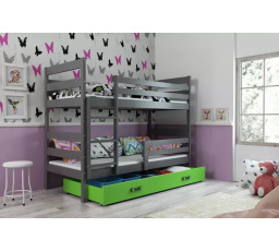 Dětská patrová postel ERYK se šuplíkem 90x200 cm, včetně matrací, Grafit/Zelená