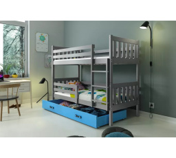 Dětská patrová postel CARINO se šuplíkem 80x190 cm, včetně matrací, Grafit/Modrá