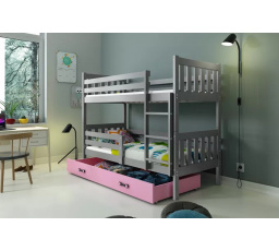 Dětská patrová postel CARINO se šuplíkem 80x190 cm, včetně matrací, Grafit/Růžová