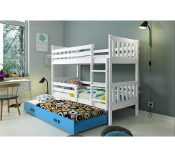 Dětská patrová postel CARINO 3 s přistýlkou 80x190 cm, včetně matrací, Bílá/Modrá