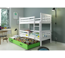 Dětská patrová postel CARINO 3 s přistýlkou 80x190 cm, bez matrací, Bílá/Zelená