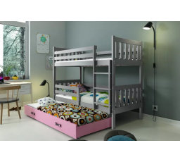 Dětská patrová postel CARINO 3 s přistýlkou 80x190 cm, bez matrací, Grafit/Růžová