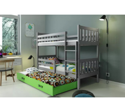 Dětská patrová postel CARINO 3 s přistýlkou 80x190 cm, bez matrací, Grafit/Zelená