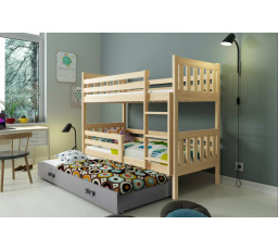 Dětská patrová postel CARINO 3 s přistýlkou 80x190 cm, včetně matrací, Přírodní/Grafit