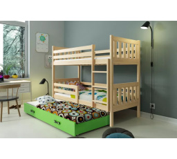 Dětská patrová postel CARINO 3 s přistýlkou 80x190 cm, bez matrací, Přírodní/Zelená