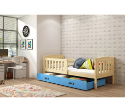 Dětská postel KUBUS 90x200 cm se šuplíkem, bez matrace, Přírodní/Modrá