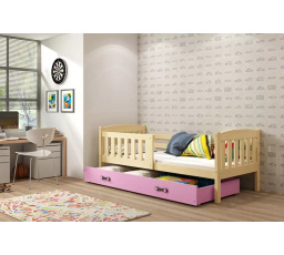 Dětská postel KUBUS 90x200 cm se šuplíkem, bez matrace, Přírodní/Růžová