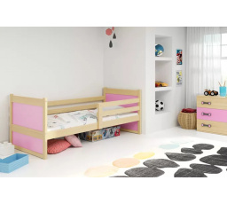 Dětská postel RICO 90x200 cm, s matrací, Přírodní/Růžová