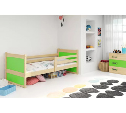 Dětská postel RICO 90x200 cm, s matrací, Přírodní/Zelená