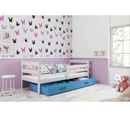 Dětská postel ERYK 90x200 cm se šuplíkem, bez matrace, Bílá/Modrá