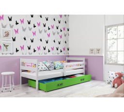 Dětská postel ERYK 90x200 cm se šuplíkem, bez matrace, Bílá/Zelená
