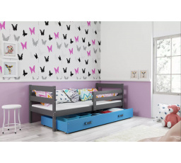 Dětská postel ERYK 90x200 cm se šuplíkem, bez matrace, Grafit/Modrá