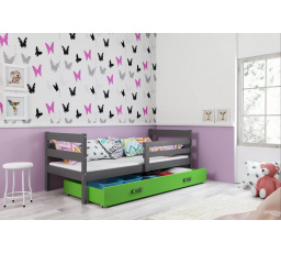 Dětská postel ERYK 90x200 cm se šuplíkem, bez matrace, Grafit/Zelená