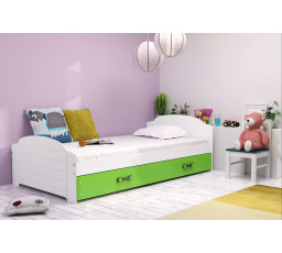 Dětská postel LILI 90x200 cm se šuplíkem, bez matrace, Bílá/Zelená