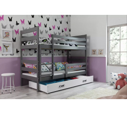 Dětská patrová postel ERYK se šuplíkem 90x200 cm, bez matrací, Grafit/Bílá