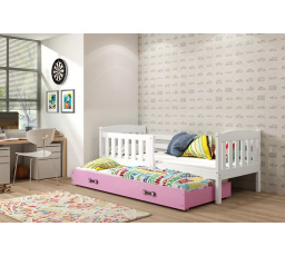 Dětská postel KUBUS s přistýlkou 80x190 cm, s matracemi, Bílá/Růžová