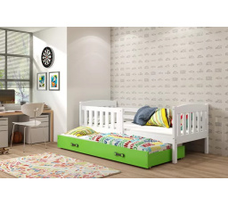 Dětská postel KUBUS s přistýlkou 80x190 cm, s matracemi, Bílá/Zelená