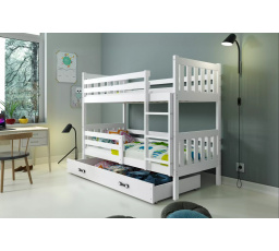 Dětská patrová postel CARINO se šuplíkem 80x160 cm, včetně matrací, Bílá/Bílá