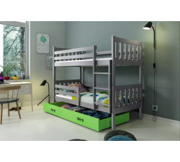 Dětská patrová postel CARINO se šuplíkem 80x160 cm, včetně matrací, Grafit/Zelená